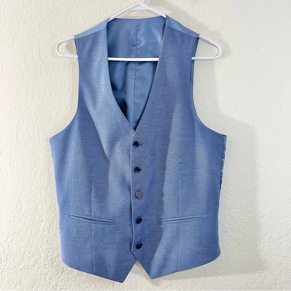 Joseph Abboud Stretch 3 Piece Suit Vest Jacket Pants Size 36R Blue
